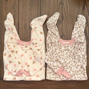 Jessica Simpson Girls Cream Pink Heart and Leopard Footie One-Piece Set